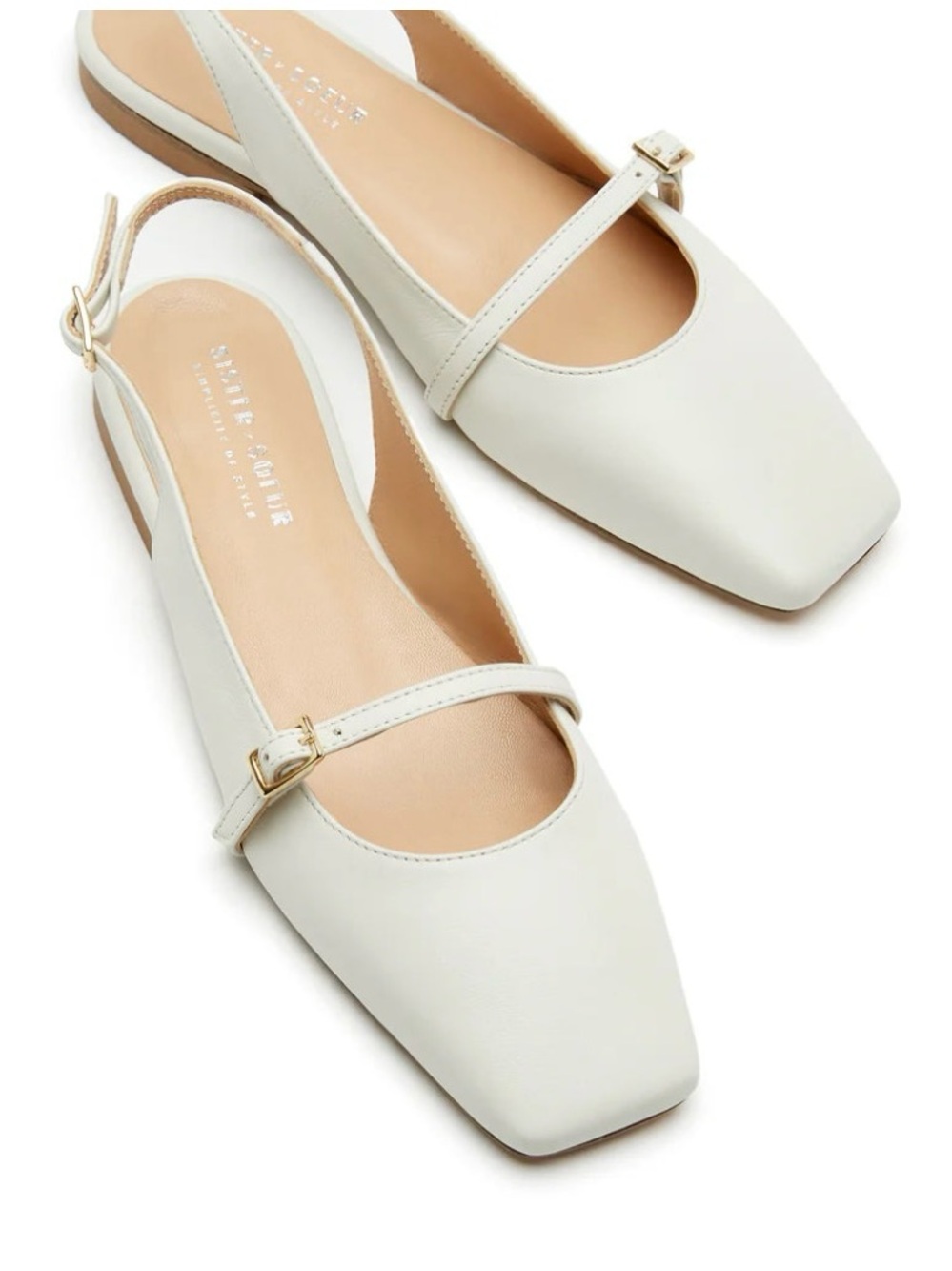 Sister x Soeur Brielle Mary Jane Slingback Flats with Gold Buckle in Cream